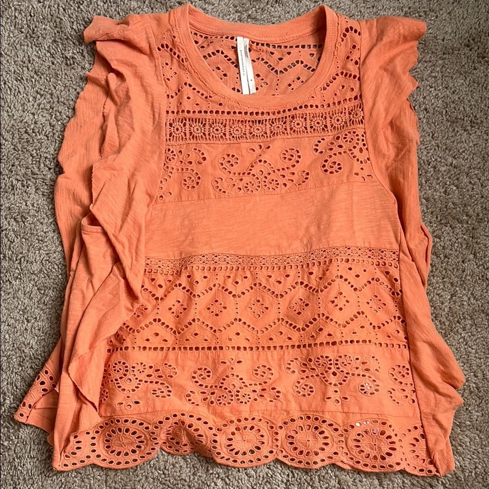 Anthropologie Orange Flutter Sleeve Ruffled Blouse - Picture 1 of 3